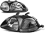 [Halogen Model] Factory Style Headlights Assembly Compatible with Honda Civic 96-98, Driver and Passenger Side, Black Housing Clear Corner