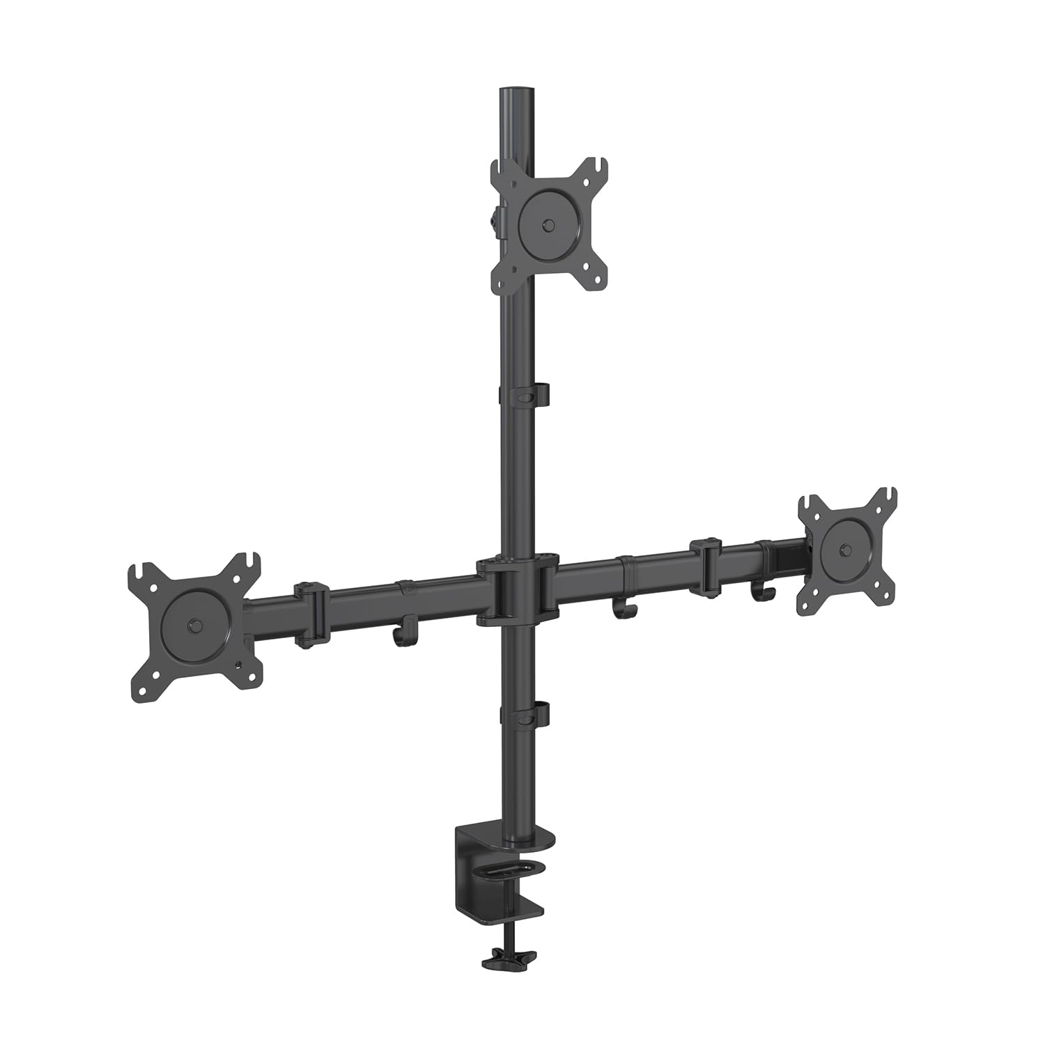 Triple Monitor Arm for 13–27” Screens, 3 Screen Full Motion Desk Mount Stand, Heavy Duty with 180° Swivel, 360° Rotation, +90°/-85° Tilt, VESA 75x75/100x100, 8kg Load per Arm-image-39