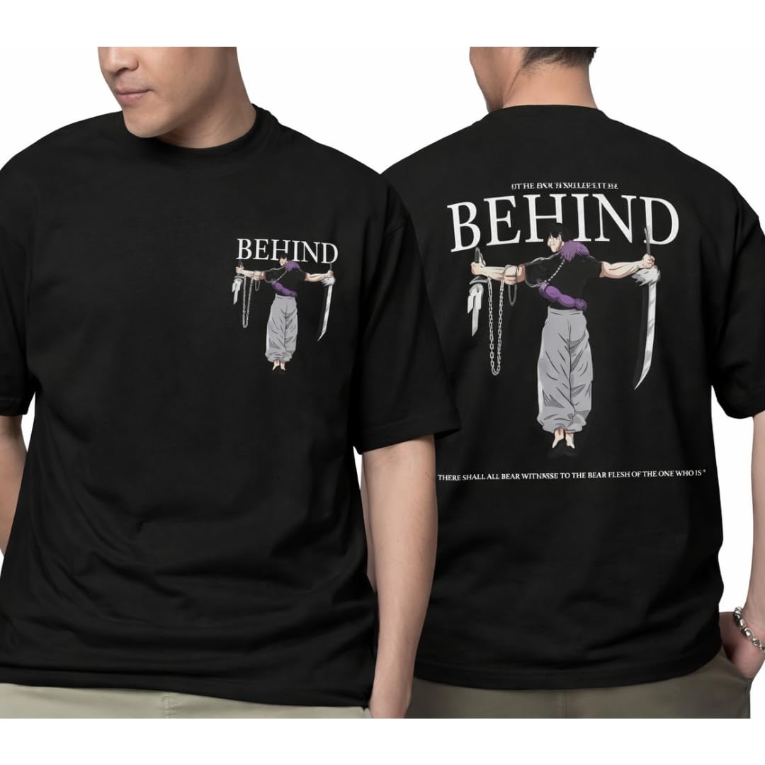 essenzo Graphic Oversized T-Shirt for Men | Back Printed Round Neck Cotton Tee | Streetwear | Stylish Half Sleeve Tshirt for Gym, Summer, Casual Wear-picture-48