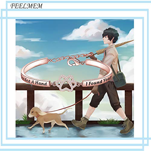 Feelmem Dog Lover Gift Crystal Paw Print Charm When I Needed A Hand I Found Your Paw Bar Bracelet Gift For Dog Owner Dog Mom (Rose Gold) #TOP6