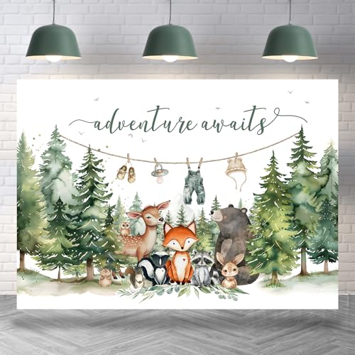 Bcuuipo Adventure Awaits Backdrop Baby Shower Woodland Animals Forest Mountain