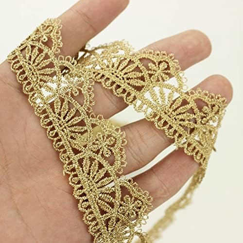 IDONGCAI Gold Trim Gold Lace Trim Embroidery Metallic Venice Lace Ribbon Edging Trimming Fabric for Cake Fringe,Wedding Bridal Dress,Costume or Jewelry,Crafts and Sewing (Gold Lace 1#)