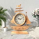 VIVIFLYSE Vintage Sailboat 2 in 1 Wall Clock & Tabletop Desk Decorative Clock for Home, Metal Retro Office Décor, 14.8IN Ornaments Gift Idea (Antique Nautical Theme)