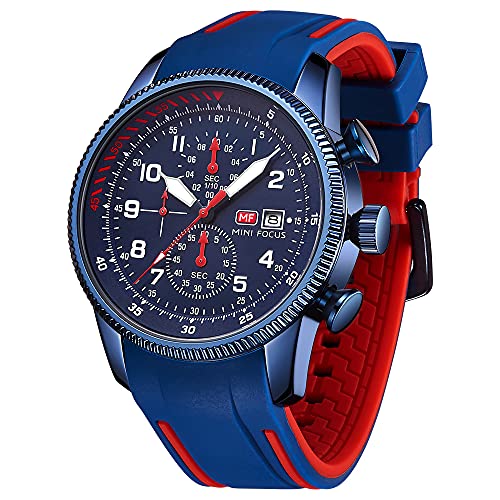 MF MINI FOCUS Men Watch Aviator Wrist Watches (Chronograph/Waterproof/Luminous/Calendar) Silicon Band Fashion Watches for Men