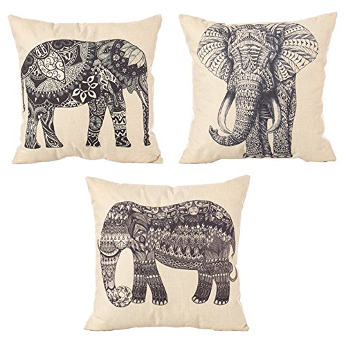 Digoon 3 Pack - 18 X 18 Inch Square Linen Animal Printed Cute Elephant Throw Pillow Case Decorative Cushion Cover Pillowcase Cushion Case For Couch,Sofa,Bed,Chair,Auto Seat (Blackwhite) #TOP5