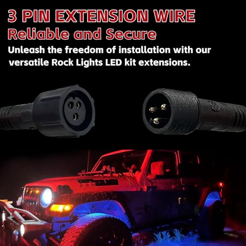 Image of 4 PCS 4FT 3 Pin Waterproof RGB Rock Light Extension Wire for Trucks