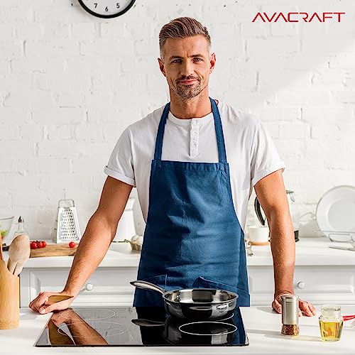 image for AVACRAFT 8 Inch Tri-Ply Stainless Steel Frying Pan with Lid, Side Spou