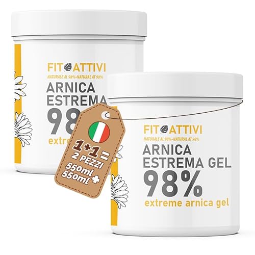 Gel Arnica 550 ml, Arnica per Cavalli Uso Umano 98%, Pomata Arnica Estrema con Vitamina E, Menta e Lavanda, 100% Made in Italy - FITOATTIVI 2x550ml