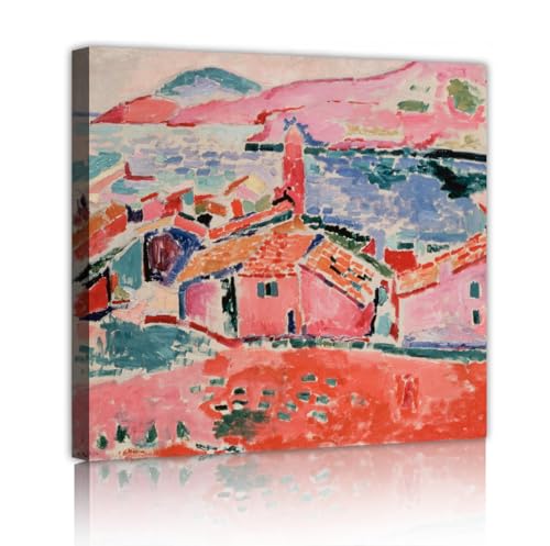 Toile abstraite maison rose et rouge pour la décoration de chambre d'enfant
