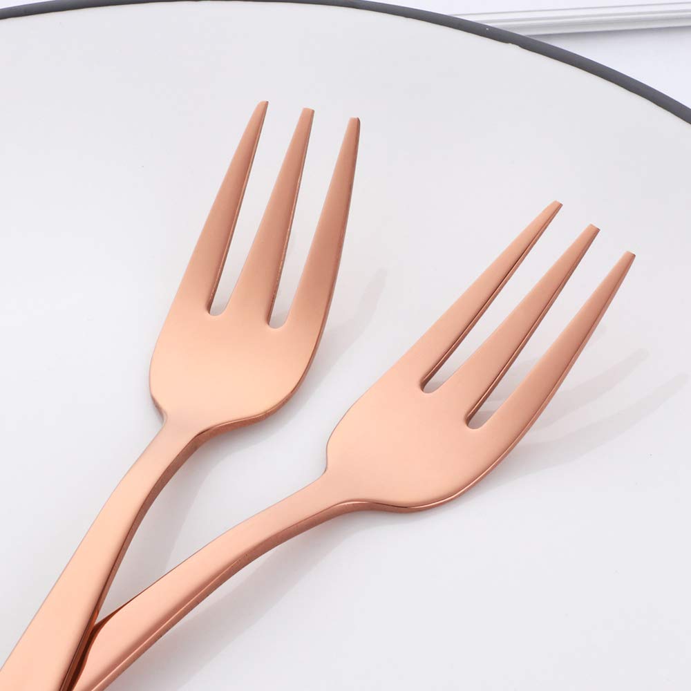QRU Stainless Steel Dessert Forks, 6 Pieces 3-tine Cocktail Mini Salad Fruit Fork Sets, 5.5 Inch Dishwasher Safe Great for Picnics, Camping, BBQs (Rose Gold) — Amazon image 5