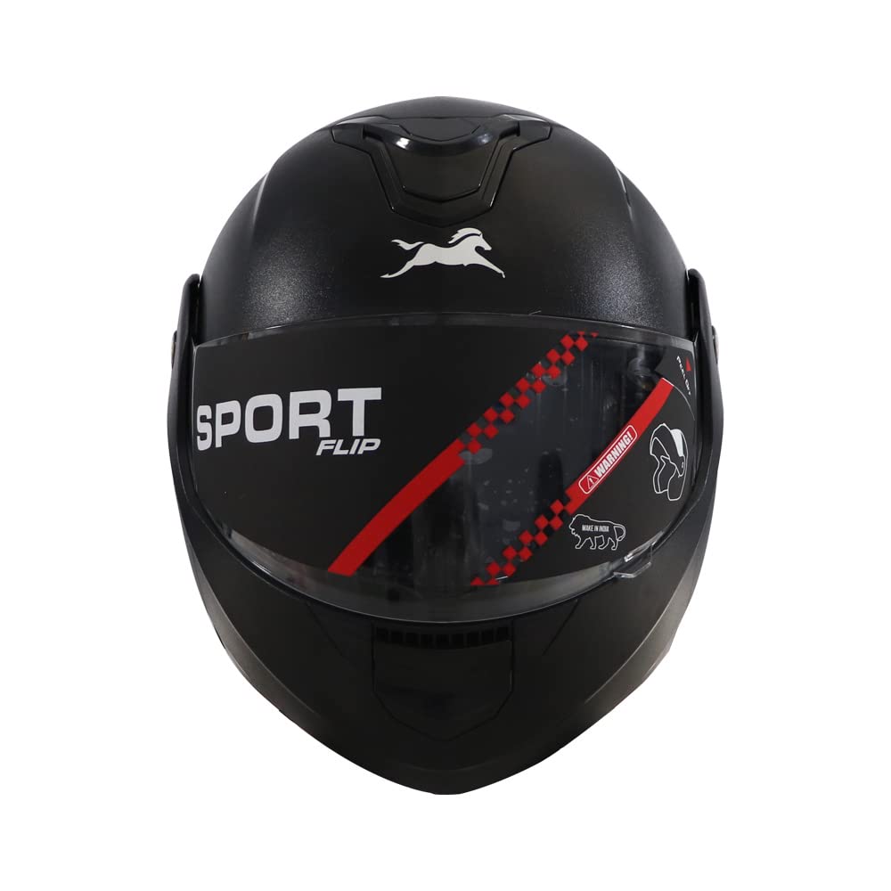 TVS ISI DOT Certified Flip-up Helmet, Matte Black, Clear Visor, Size Large for Men and Women