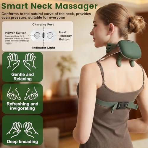 4D Bionische Hand Nackenmassagegerät, Massagegerät Nacken mit 3 Stufen und 2 Temperaturstufen Wärme für Rücken und Nacken, Tragbares Nacke-n und Schulter Shiatsu Massagegerät für Zuhause, Büro & Reise