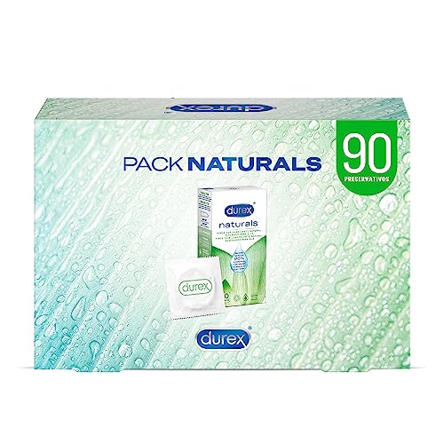 Durex Naturals Preservativos con Lubricante Natural de Base Agua, Fórmula suave, Pack 90 condones