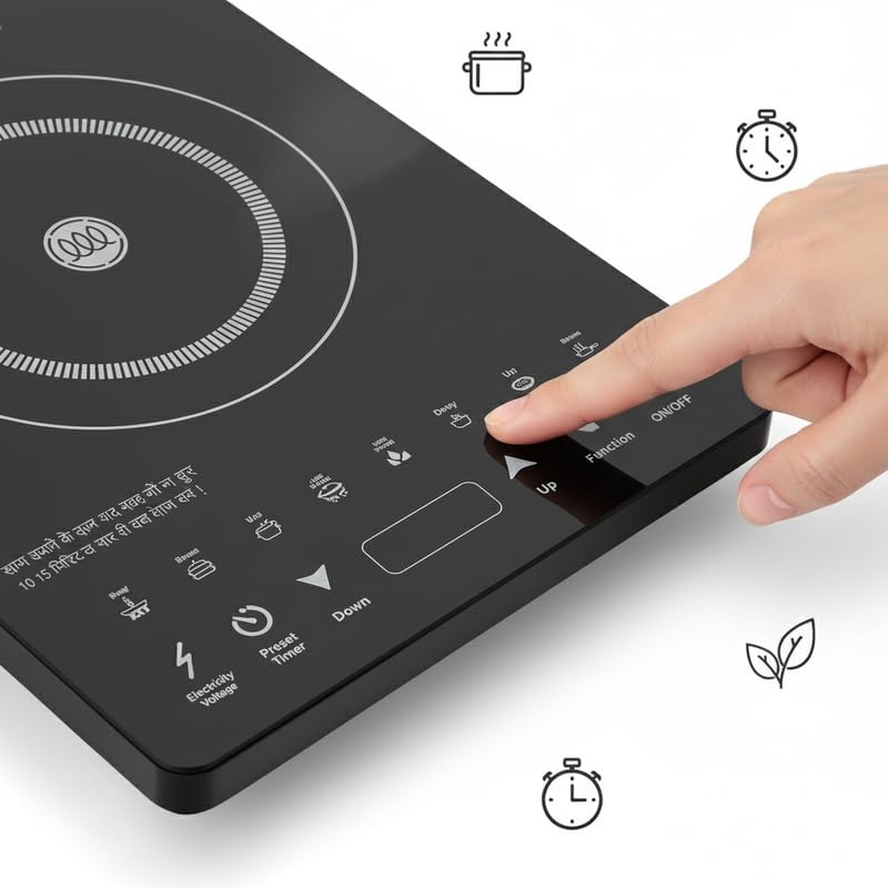 Image of Drumstone TopRated ๐๐๐๐ซ ๐๐๐ซ๐ซ๐๐ง๐ญ๐ฒ 2000W Induction Cooktop Portable Electric Stove for Home Kitchen Touch Panel Induction Chulha Fast Cooking Temperature Control Timer Black