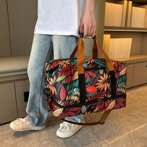 Meoliny Travel Duffel Bag Expandable Large Tote Luggage Bag Carry On Weekender Shoulder Bag With Shoe Compartment,Red4