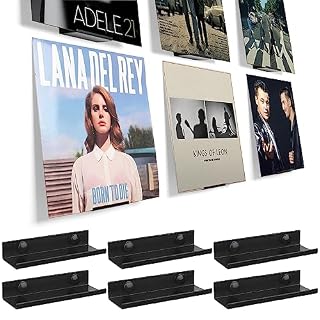 BiJun Vinyl Wall Mount 6 Pack, Black Metal Vinyl Holder Wall Display Shelf Record Wall Mount Stand for Albums LP Minimalist Record Wall Storage Set for CD Display in Office Home - Les Beatles, Paul McCartney, John Lennon, RIngo Starr, George Harrison
