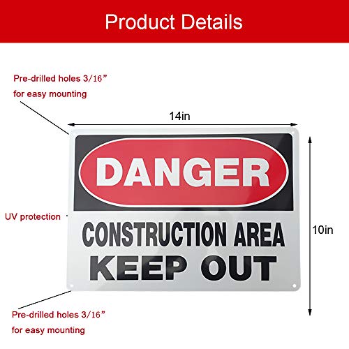 Dxyizus Signs #T-003 Danger Constructicn Area Keep Out Sign,Danger Do Not Enter Sign Metal Danger Sign 10X14 Inch Rust Free Aluminum Uv Printed Easy To Mount Weather Resistant Long Lasting Ink (4-Pack)… thumb #2