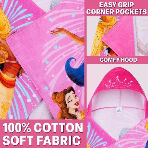 Image of Disney Princess Bath Towels with Hood for Girls, Soft Absorbent Cotton Beach Towel, Swimming Pool Hooded Poncho, Shower Bath Cinderella Moana Rapunzel for Girls Ages 2-6 (Multi Princess)