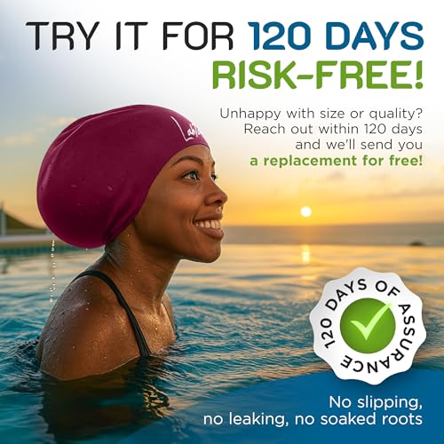 Long Hair Swim Cap - Shower Cap - Stylish Swim Cap for Braids Weaves Dreadlocks - Silicone Shower Cap (Windsor Wine XL)