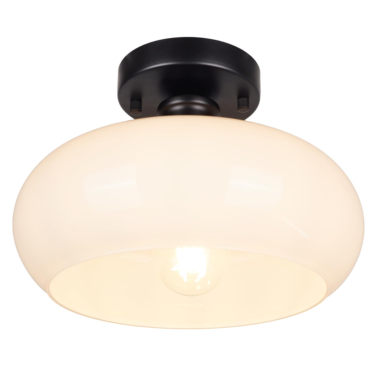 Photo 1 of Goosebrite Black Semi Flush Mount Ceiling Light Mid-Century Modern Hallway Light Fixtures with Milk Glass Shade Schoolhouse Style for Entryway Kitchen Porch Foyer Bedroom, 10.7 Inch