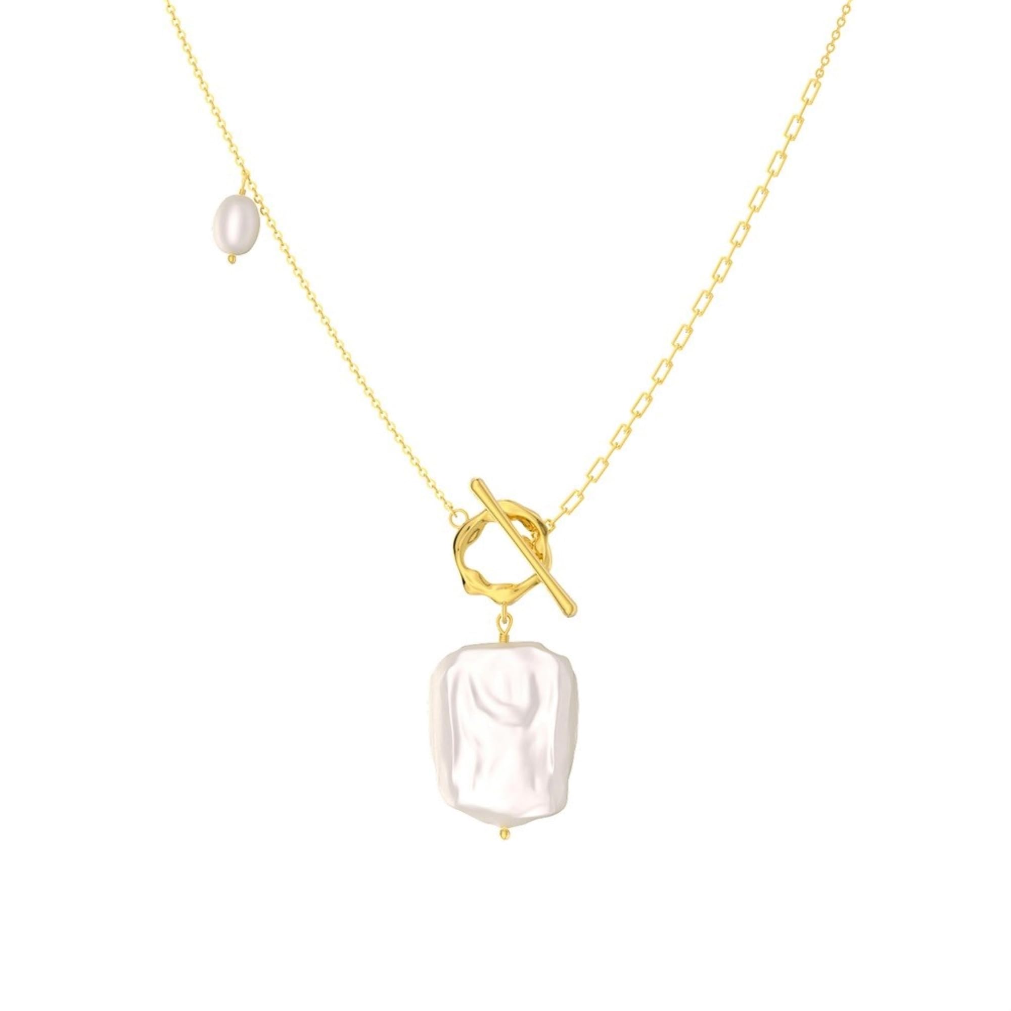 Collana STILE OT da Donna con Perle Coltivate Barocche d'Acqua Dolce, Collana Clavicola in Argento Sterling 925 Placcato in Oro 14k