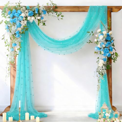 Socomi Pearl Table Runner Gauze Sheer 19FT Wedding Draping Fabric Decor