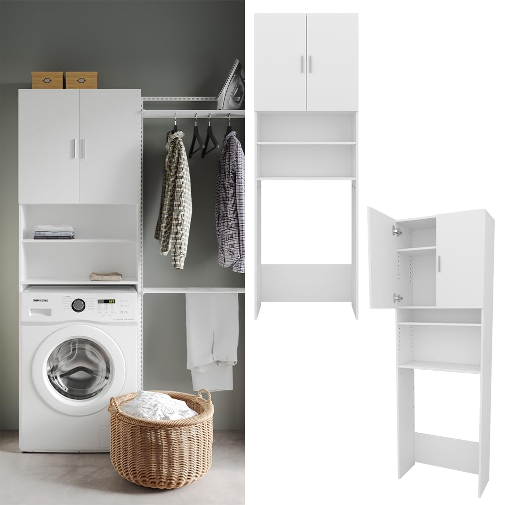 Vicco armadietto coprilavatrice Martha, Bianco, 64 x 190 cm con 2 ante corte, per la conservazione di detersivi e accessori da bagno