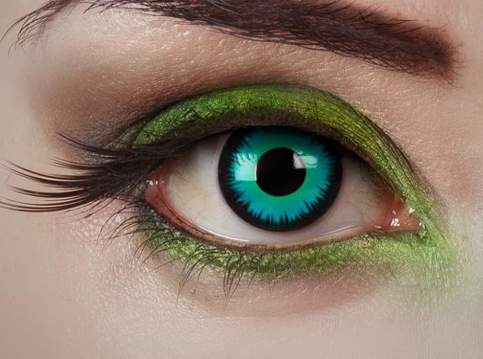 Lot de 6 - Lentilles de Contact sorcière Mage Vert Noir 1 Jour - sans Correction - Accessoire de déguisement