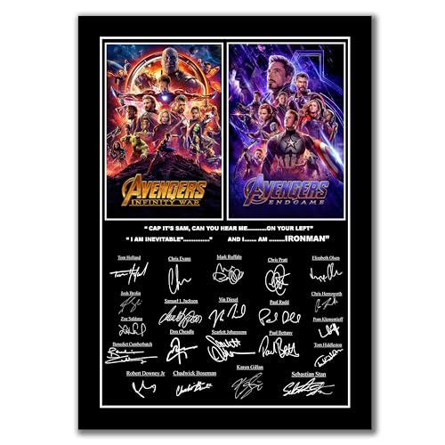 Avengers Infinity War and Endgame Movie Poster with Cast Signatures, A4 Wall Art Print, Marvel Theme