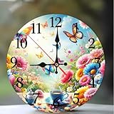 Cooiiye Orologio da Parete Moderno Rotondo 6 Pollici, Silenzioso e Decorativo per Soggiorno e Cucina,Caffè farfalla da giardino Design Stile Artistico Unico, Alimentazione a Batteria