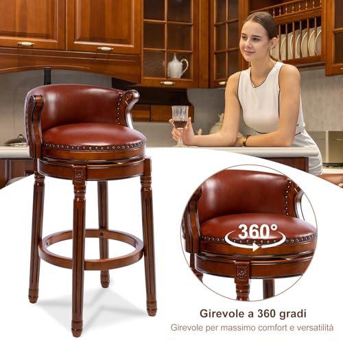 Image of Cow top Leather Wooden Bar Stools, 29.5 inch Bar Height Bar Chair with Back, 180 Degrees Swivel Barstools Chair for Home Kitchen Counter,Dining Room (Brown 1pc, Bar Height-Seat Height 29.5 inch)