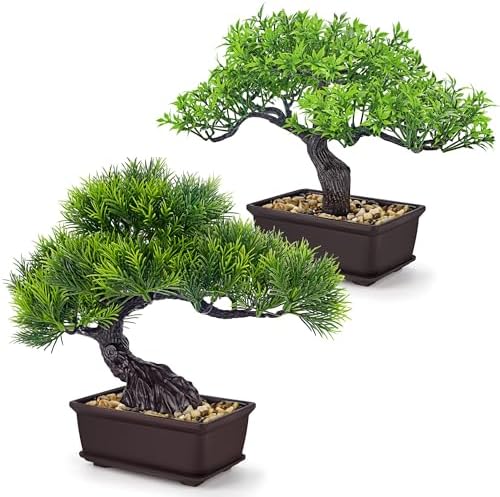 Der Rose 2Pcs Small Fake Plants Artificial Bonsai Tree Set Ficus ...