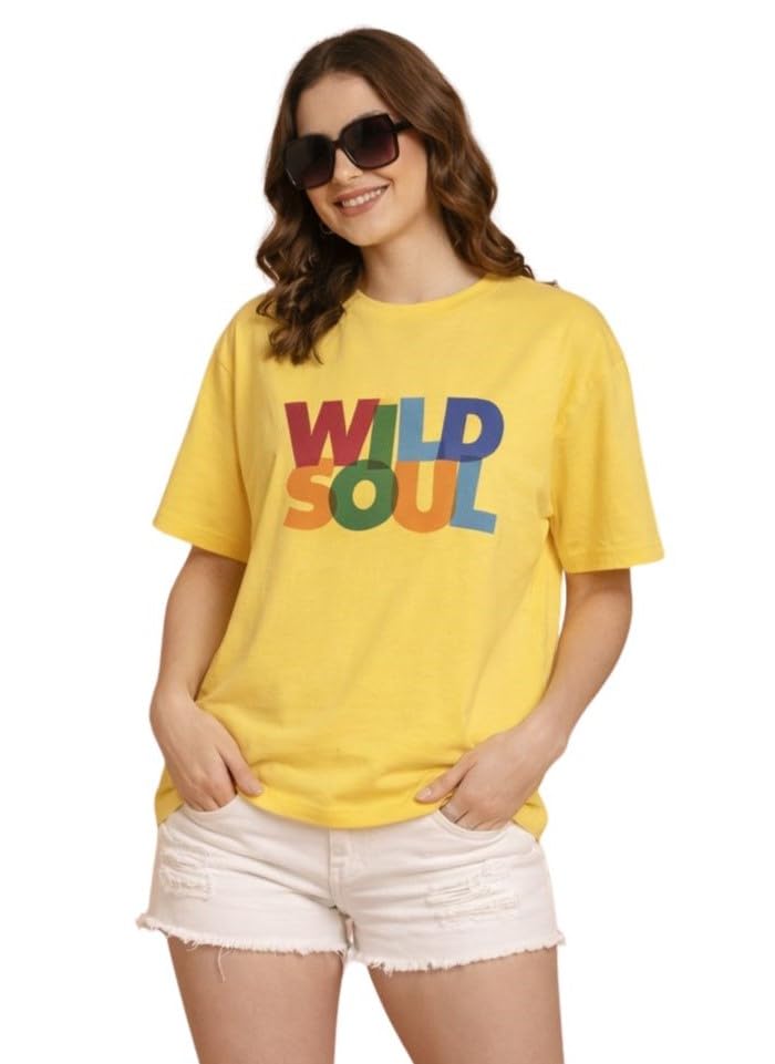 Women's Wild Soul Graphic T-Shirt, Short Sleeve, Black, Multicolour Print, Casual, Crew Neck, 100% Cotton-picture-19