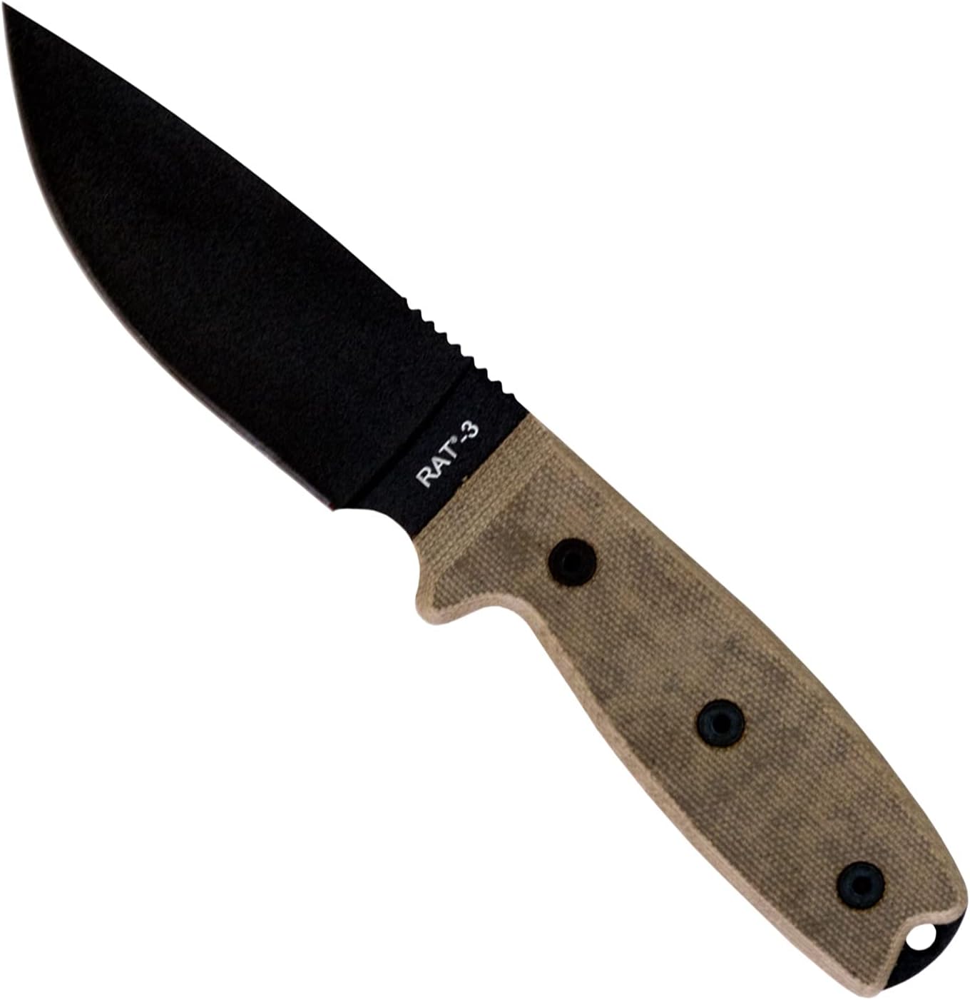 8665 RAT-3 Plain Edge with Black Nylon Sheath, Black/Tan, One Size