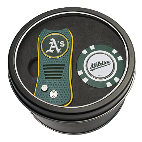 Team Golf Mlb Oakland Athletics Tin Golf Chip Gift Set With Retractable Divot Tool And Chip, Includes 2 Double-Sided Enamel Ball Markers, Patented Design, Less Damage To Greens #TOP20