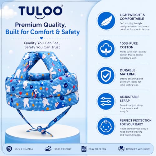 Image of Baby Infant Toddler Helmet No Bump Safety Head Cushion Bumper Bonnet Adjustable Protective Printed Cap Child Safety Headguard for Running Walking Crawling Safety Helmet (Sky Blue)