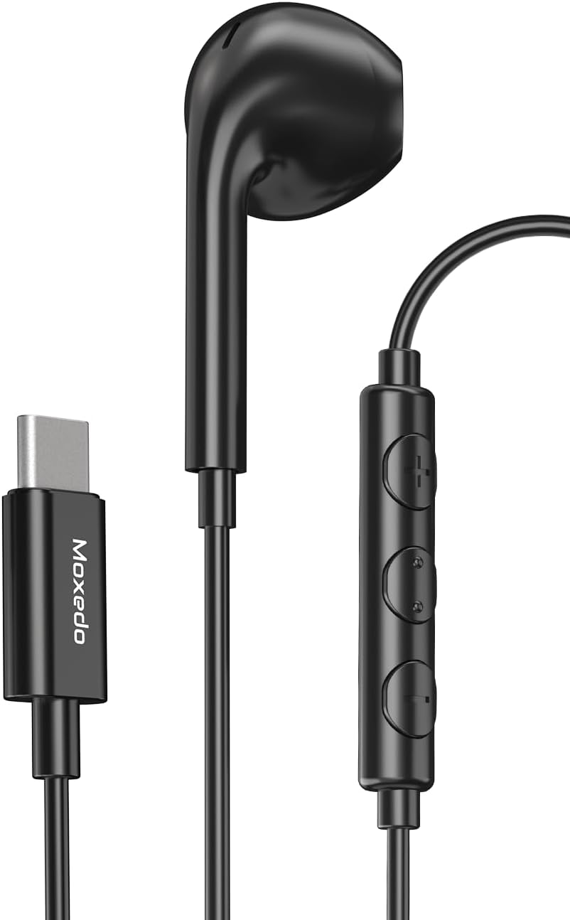 Mono Stereo Earphone USB Type-C Connector Earphone with In-Line Remote, Built-in Microphone for iPhone 16/15/ Ipad Pro/Macbook/Samsung Galaxy S24 Ultra/S21 Ultra/HUAWEI Pura 70/Mate 30 (Black)