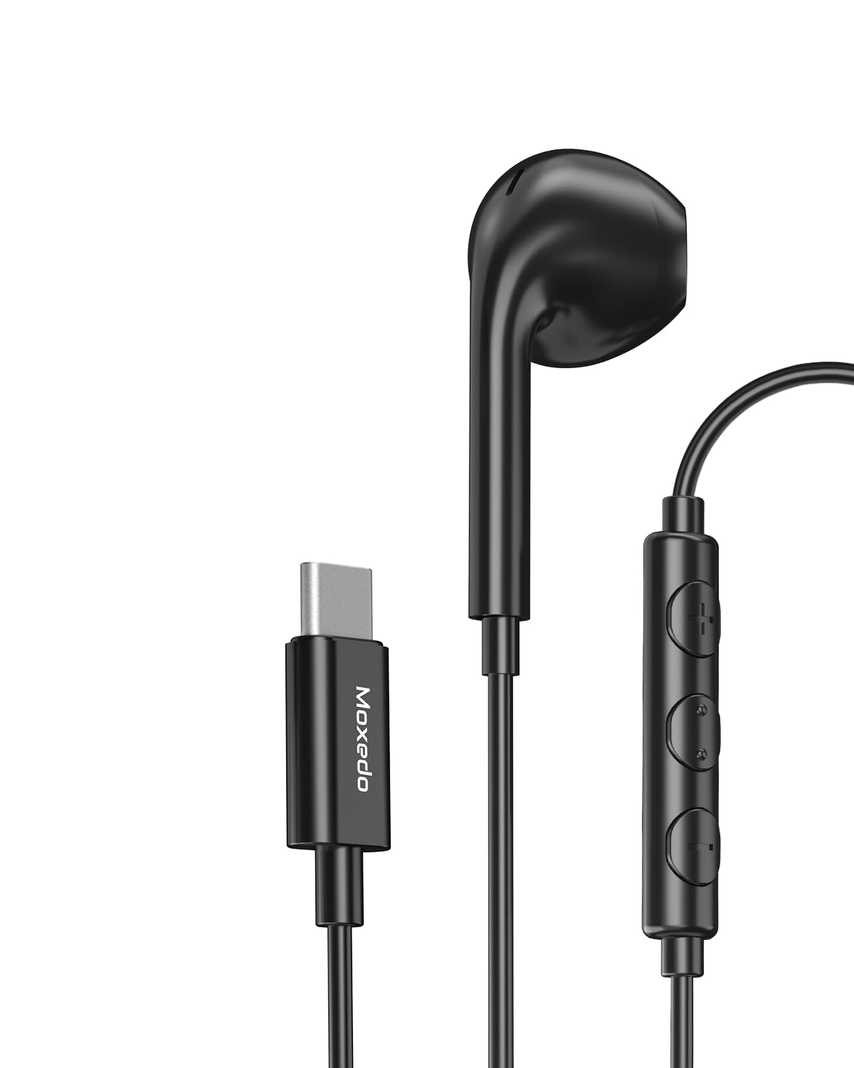 Moxedo Mono Stereo Earphone USB Type-C Connector Earphone with In-Line Remote, Built-in Microphone for iPhone 16/15/ Ipad Pro/Macbook/Samsung Galaxy S24 Ultra/S21 Ultra/HUAWEI Pura 70/Mate 30 (Black)