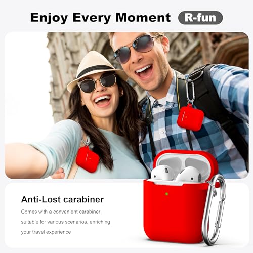 Image of AirPods Case Cover with Keychain, Full Protective Silicone AirPods Accessories Skin Cover for Women Girl with Apple AirPods Wireless Charging Case,Front LED Visible-Red