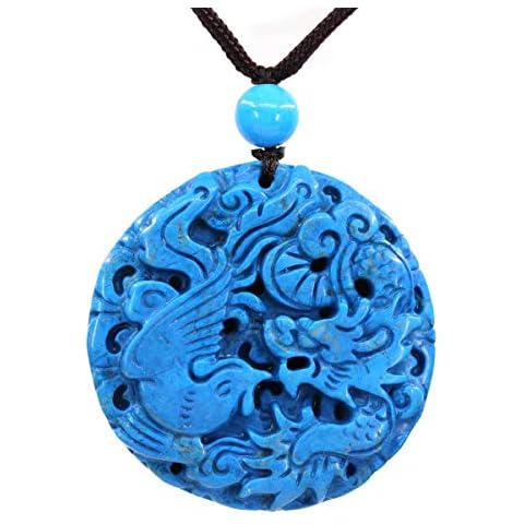 CHENYUE Blue Howlite Dragon Phoenix Pendant Necklace Cover
