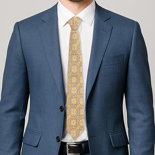 THE DELHI LOOM Golden Aura Men's Micro Silk Tie & Pocket Square Set with Wooden Gift Box – Yellow Gold & Brown - Suitable for Weddings, Parties, Corporate & Festive Events - Image 2 thumbnail