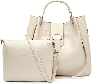 YAQUNICER Women Soft Synthetic PU Leather Ladies Satchel Crossbody Hobo 2pcs Simplicity Handbags Shoulder Clutches-Beige