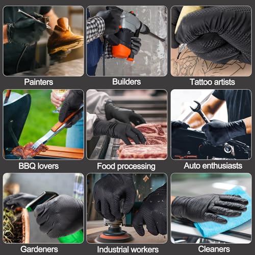 10mil Nitrile-Gloves Disposable-Orange Chemical-Resistant Rubber - Mechanic Gloves Heavy Duty Latex Free Diamond Grip (100, Large)