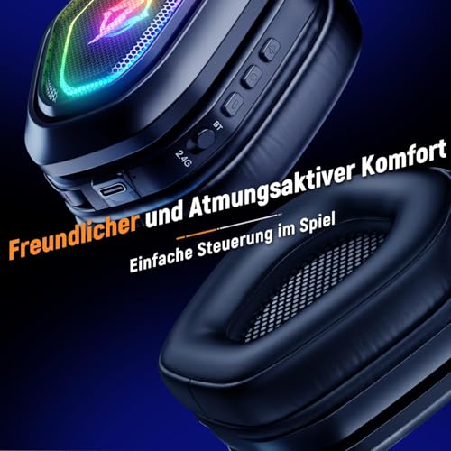 Kabelloses Gaming-Headset mit Mikrofon, 2,4 G & Typ-C-Sender, 30 Stunden Akkulaufzeit, RGB-Beleuchtung Gaming-Kopfhörer für PS5, PS4, PC, Telefon – Bild 5