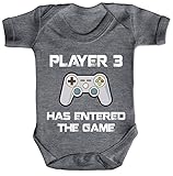  ShirtStreet Vatertag Gamer Geek Nerd Strampler Bio Baumwoll Baby Body kurzarm Player 3 has entered the Game, Größe: 0-3 Monate,Heather Grey Melange