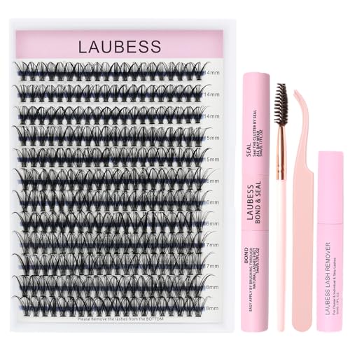 Image of Lash Extension Kit LAUBESS Lash Clusters Kit Cluster Eyelash Extensions Kit Eyelash Clusters Lash Bond and Seal Waterproof Tweezers Brush Lash Glue Remover (Kit 40D-D-Mix14-18)