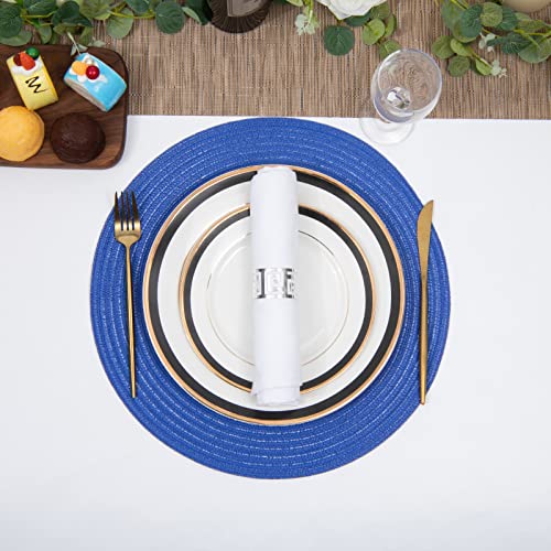 Image of SHACOS Round Placemats Set of 6 Washable 15 inch Round Table Mats Cotton Polyester Woven Braided Place Mats for Dining Table (Blue, 6)