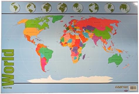 CLEVER KIDZ Map of the World Large Wall Poster - Size 840mm x 495mm