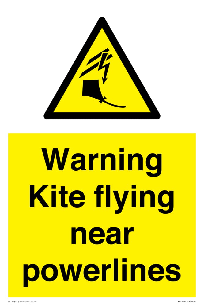 Warning Kite flying near powerlines Sign - 200x300mm - A4P