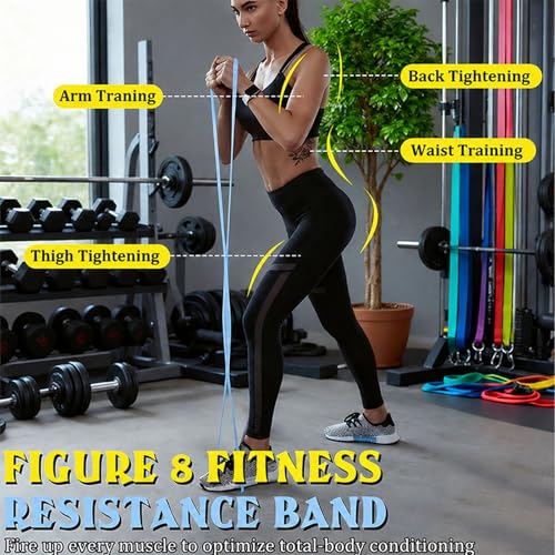 Resistance Bands with Handles,Figure 8 Resistance Band Elastic Fitness Bands Exercise Band for Home Yoga Gym Workout Grey 25LB - image 4